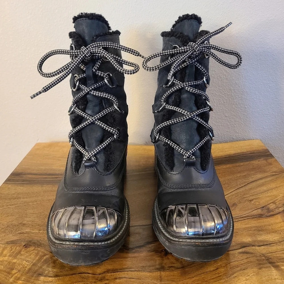 Miu Miu Combat Leather Winter Boots - Picture 2 of 13